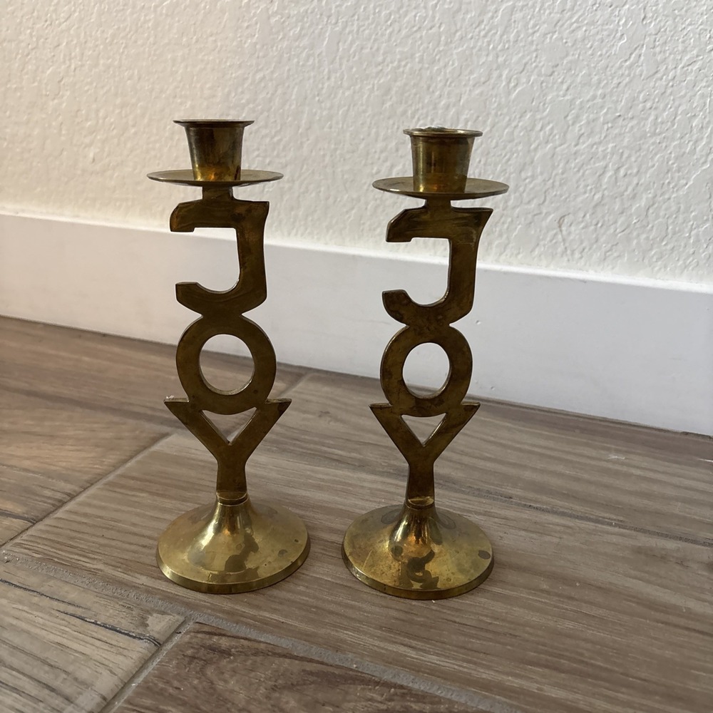 Vintage Candlestick Holder Solid Brass Joy Set of 2 8" International Silver Co‎